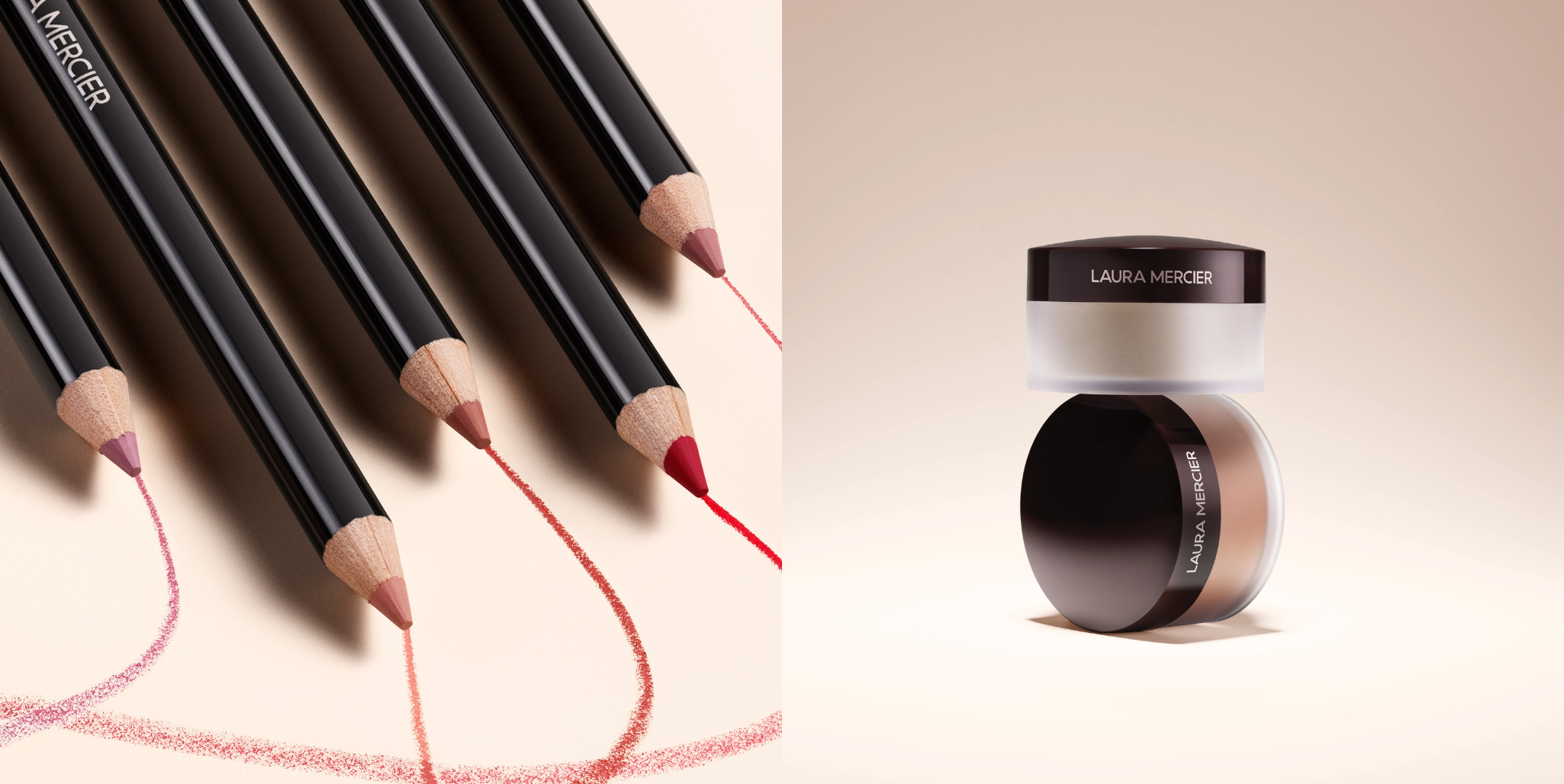 Laura Mercier Caviar Perfecting Lip Liners next to image of Translucent Loose Setting Powders