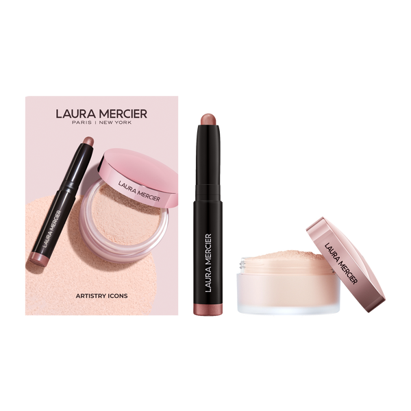 LAURA MERCIER リップとフェイスカラーセット Artistry Icons Translucent Loose Setting Powder Tone Up and Mini Cavia